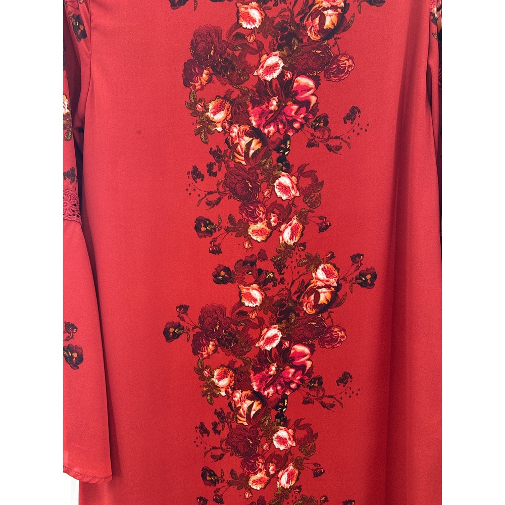 Altar'd State Floral Boho Mini Dress Lace Up Bell Sleeve Romantic M - Picture 5 of 6